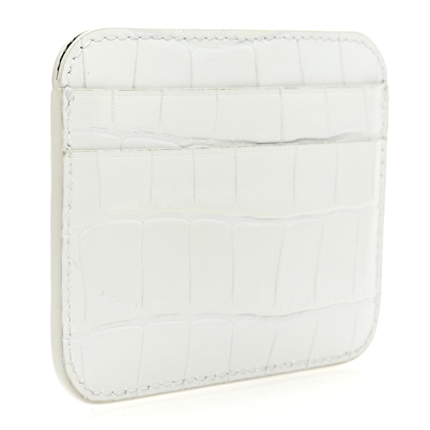 Shiny Calfskin Logo Crocodile Embossed Cash Rounded Card Holder Optic White