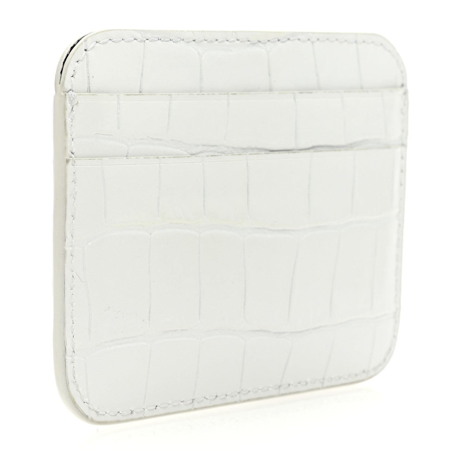 Balenciaga Shiny Calfskin Logo Crocodile Embossed Cash Rounded Card Holder Optic White 3 of 9