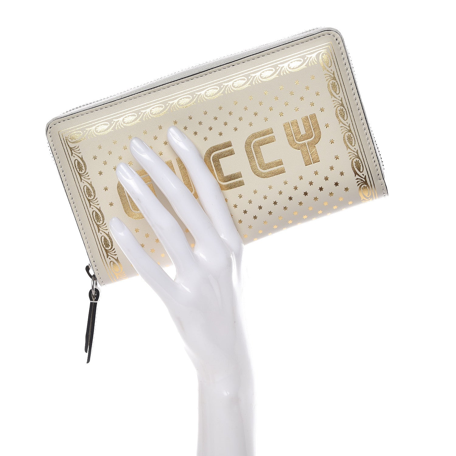 Gucci X SEGA Calfskin GUCCY Stars Zip Around Wallet Mystic White Gold 2 of 10