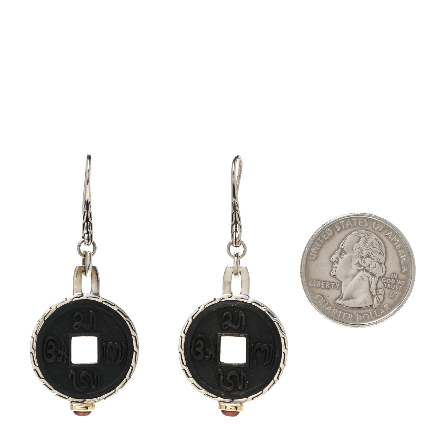 Sterling Silver Garnet Batu Chain Coin Drop Earrings