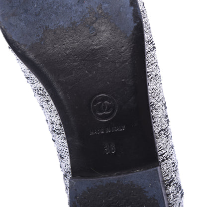 Chanel Tweed Sequin Cap Toe Ballerina Flats 36 Black Blue 6 of 9