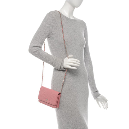 Chanel Lambskin Camellia Embossed Wallet On Chain WOC Pink 2 of 8