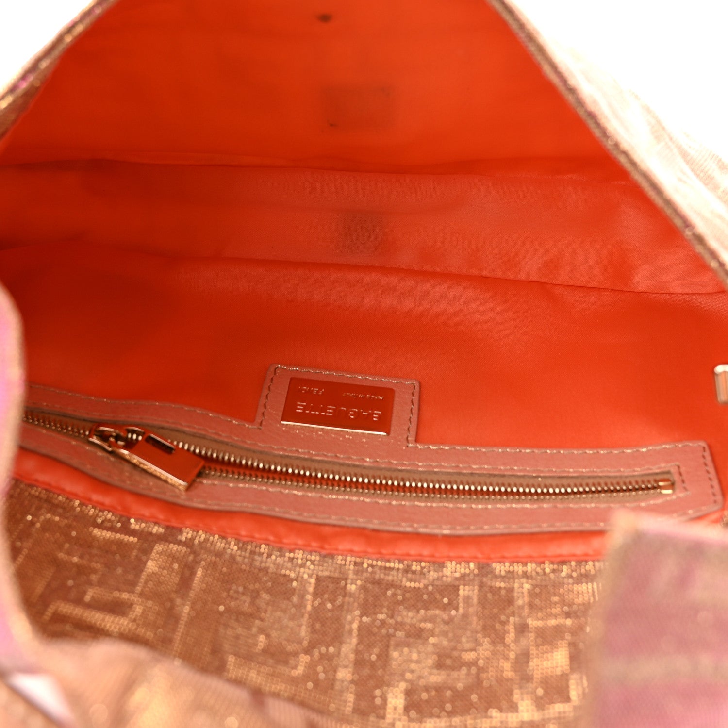 Fendi Metallic Lurex Zucca Vitello Baguette Arancio 5 of 9