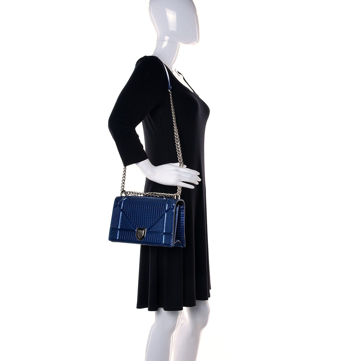 Metallic Patent Micro-Cannage Medium Diorama Flap Bag Blue