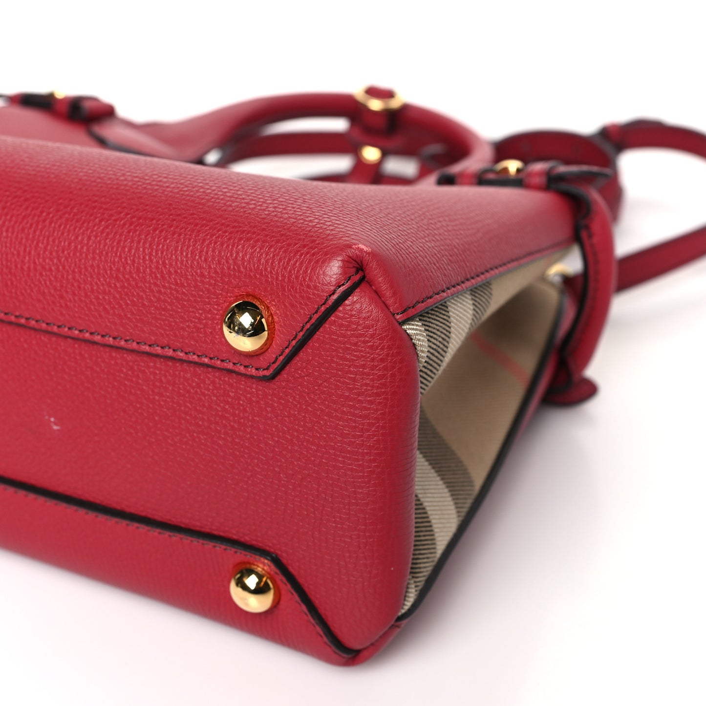 Grainy Calfskin House Check Small Banner Tote Red