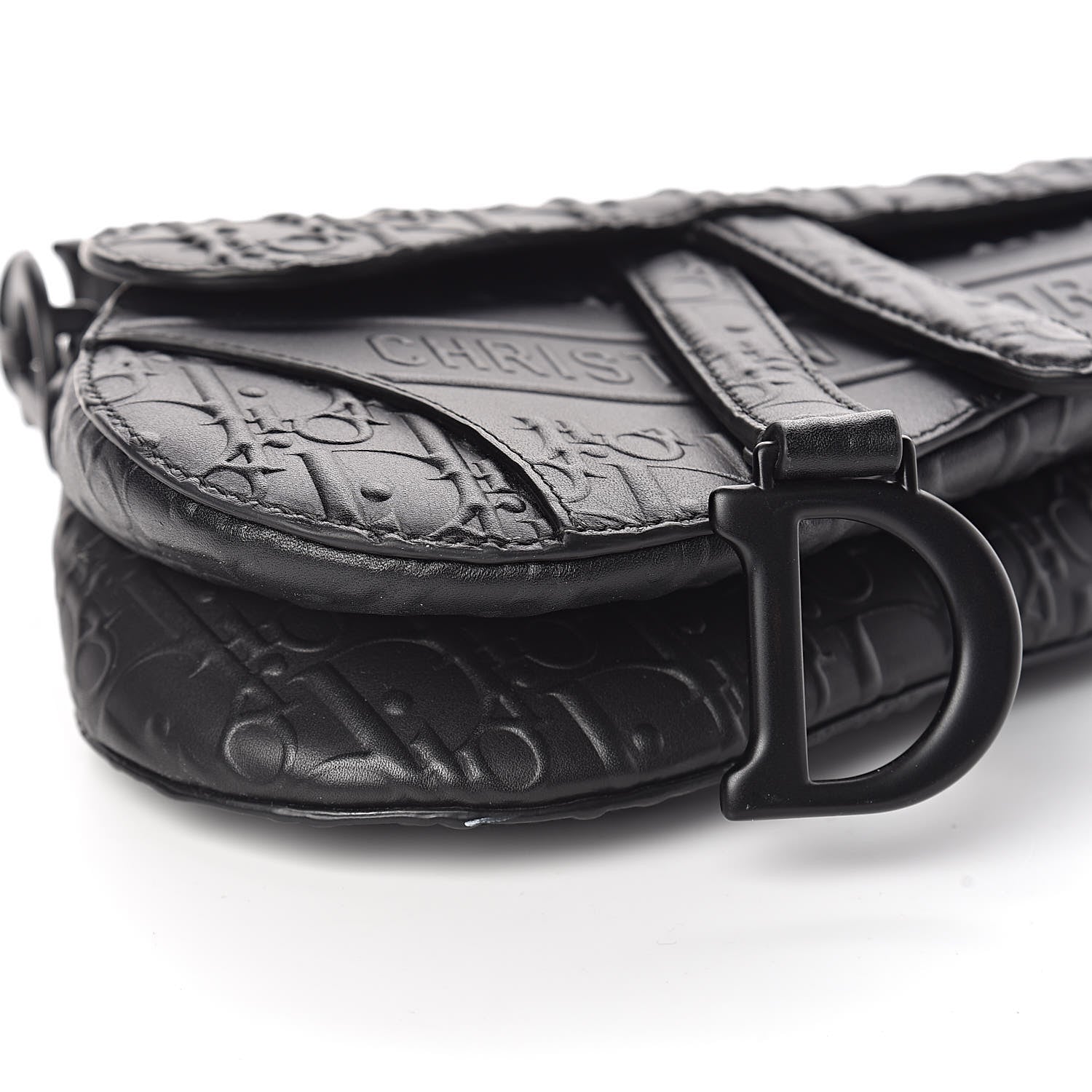 Christian Dior Calfskin Embossed Oblique Mini Saddle Bag Black 8 of 10