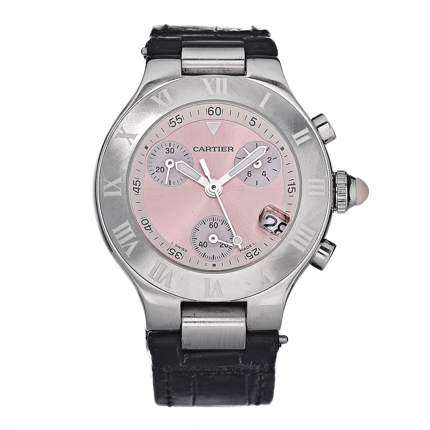 Cartier Stainless Steel Alligator 32mm Must 21 Chronoscaph Quartz Watch Pink 1 of 8