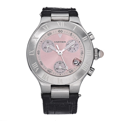 Cartier Stainless Steel Alligator 32mm Must 21 Chronoscaph Quartz Watch Pink 1 of 8