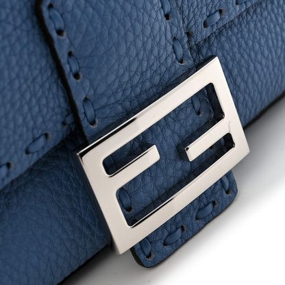Fendi Cuoio Roma Sellerissima Nappa Sintetica Tape Stitch Baguette Placca Placca Argento Blue 11 of 15