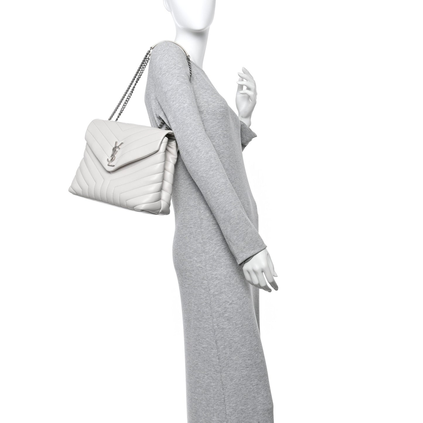 Calfskin Y Quilted Monogram Medium Loulou Chain Satchel Crema Soft