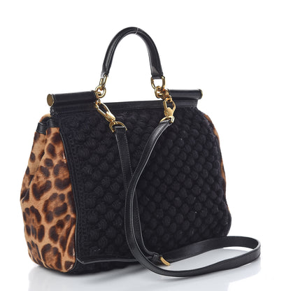 Dolce & Gabbana Calf Hair Leopard Print Knit Miss Sicily Satchel Black Naturale 4 of 20