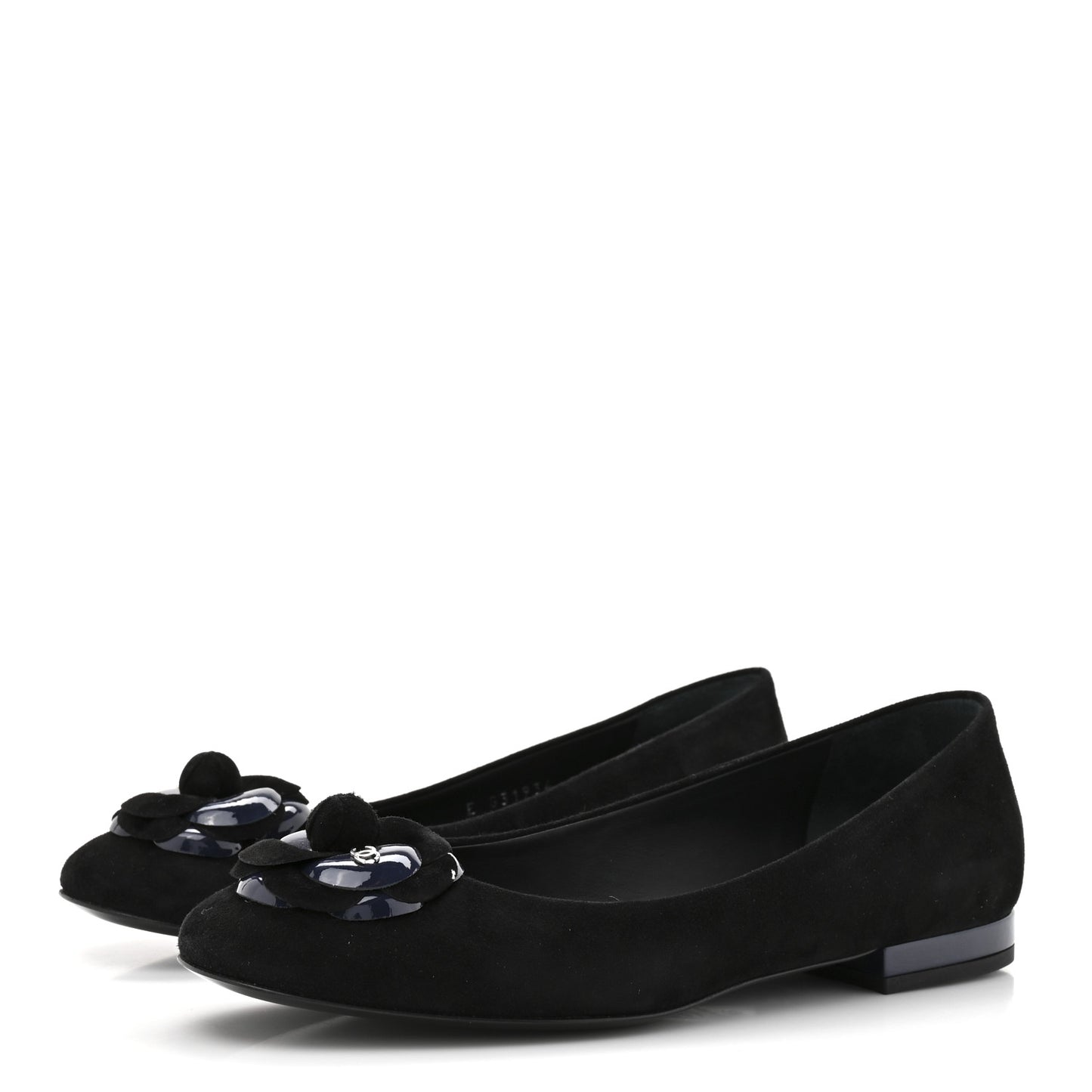 Suede Patent Camellia CC Ballerina Flat 37 Navy Black