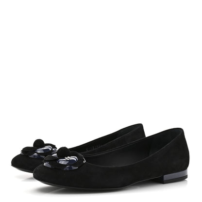 Chanel Suede Patent Camellia CC Ballerina Flat 37 Navy Black 4 of 10