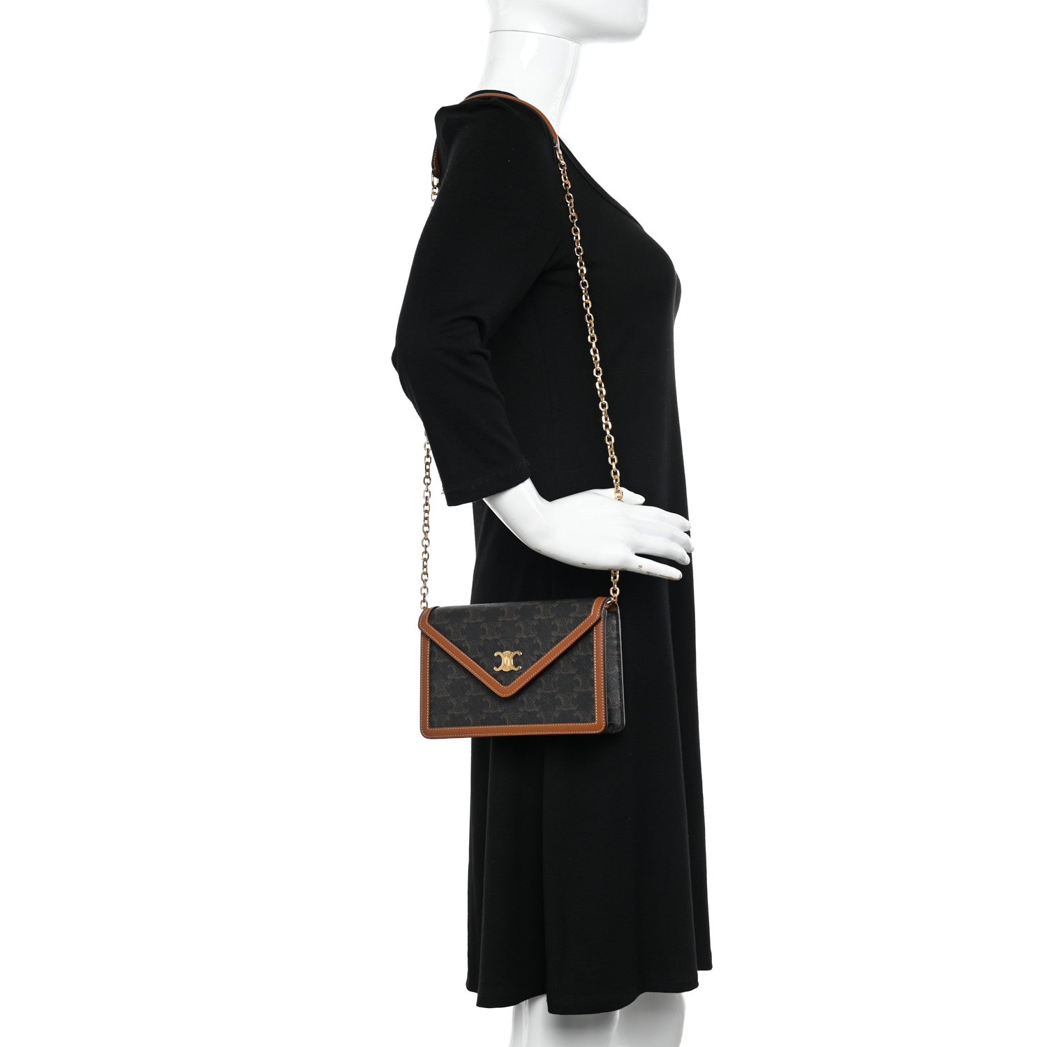 Celine Triomphe Canvas Calfskin Wallet on Chain Tan 2 of 10