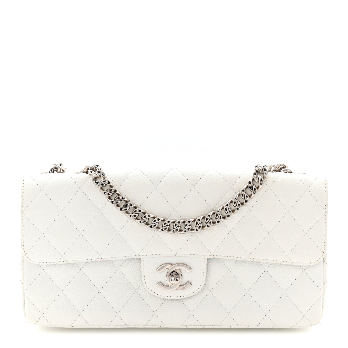 Caviar Quilted East West Flap Bijoux Chain White