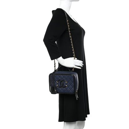 Chanel Caviar Quilted Medium CC Filigree Vanity Case Navy Black 2 of 15