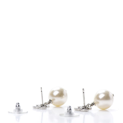 Chanel Crystal Pearl CC Drop Earrings Silver 3 of 5