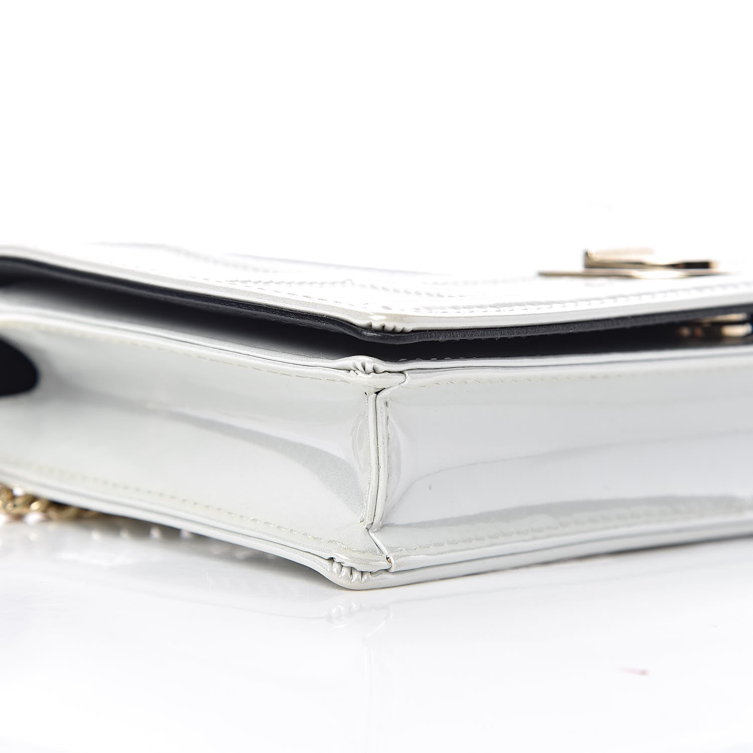Christian Dior Patent Micro-Cannage Diorama Wallet on Chain Pouch White 7 of 12