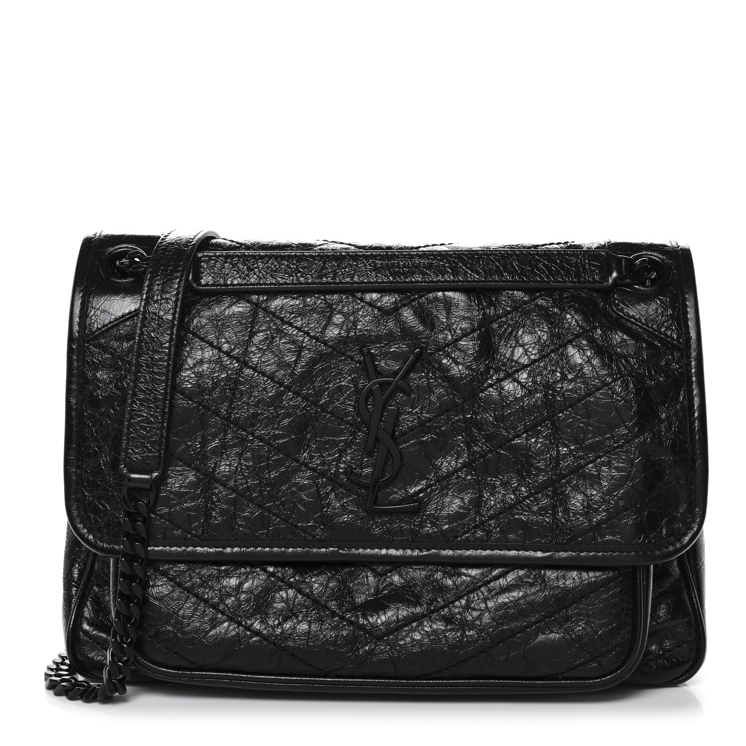 Saint Laurent Crinkled Calfskin Matelasse Monogram Medium Niki Chain Satchel Black 1 of 10