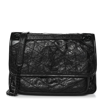 Saint Laurent Crinkled Calfskin Matelasse Monogram Medium Niki Chain Satchel Black 1 of 10