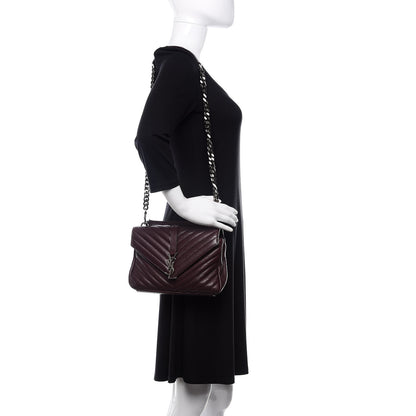 Saint Laurent Sheepskin Matelasse Chevron Monogram Medium College Bag Amaranto 2 of 12