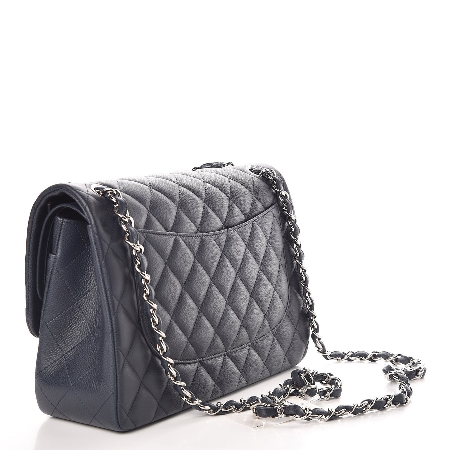 Caviar Quilted Jumbo Double Flap Dark Blue