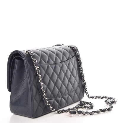 Chanel Caviar Quilted Jumbo Double Flap Dark Blue 3 of 9