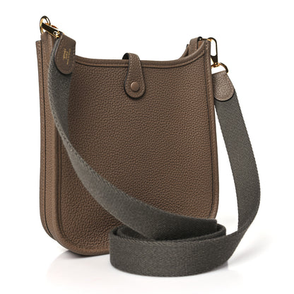 Hermes Taurillon Clemence Amazone Evelyne TPM Beige De Weimar Gris Etain 3 of 11