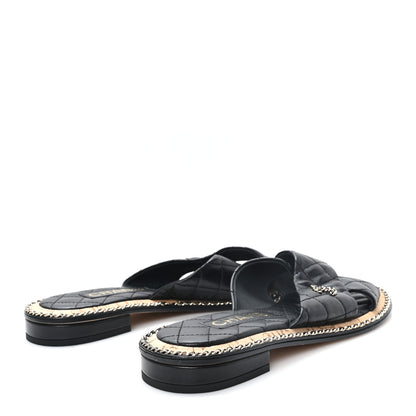 Chanel Lambskin Quilted Chain CC Sandals 39 Black 5 of 9