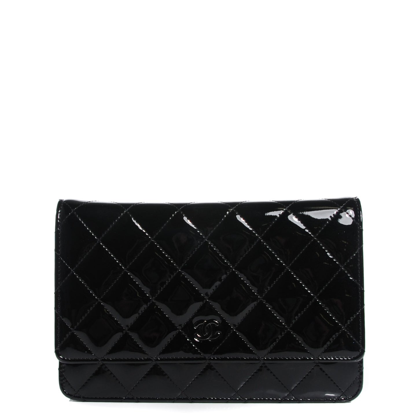 Patent Calfskin Quilted Wallet On Chain WOC So Black