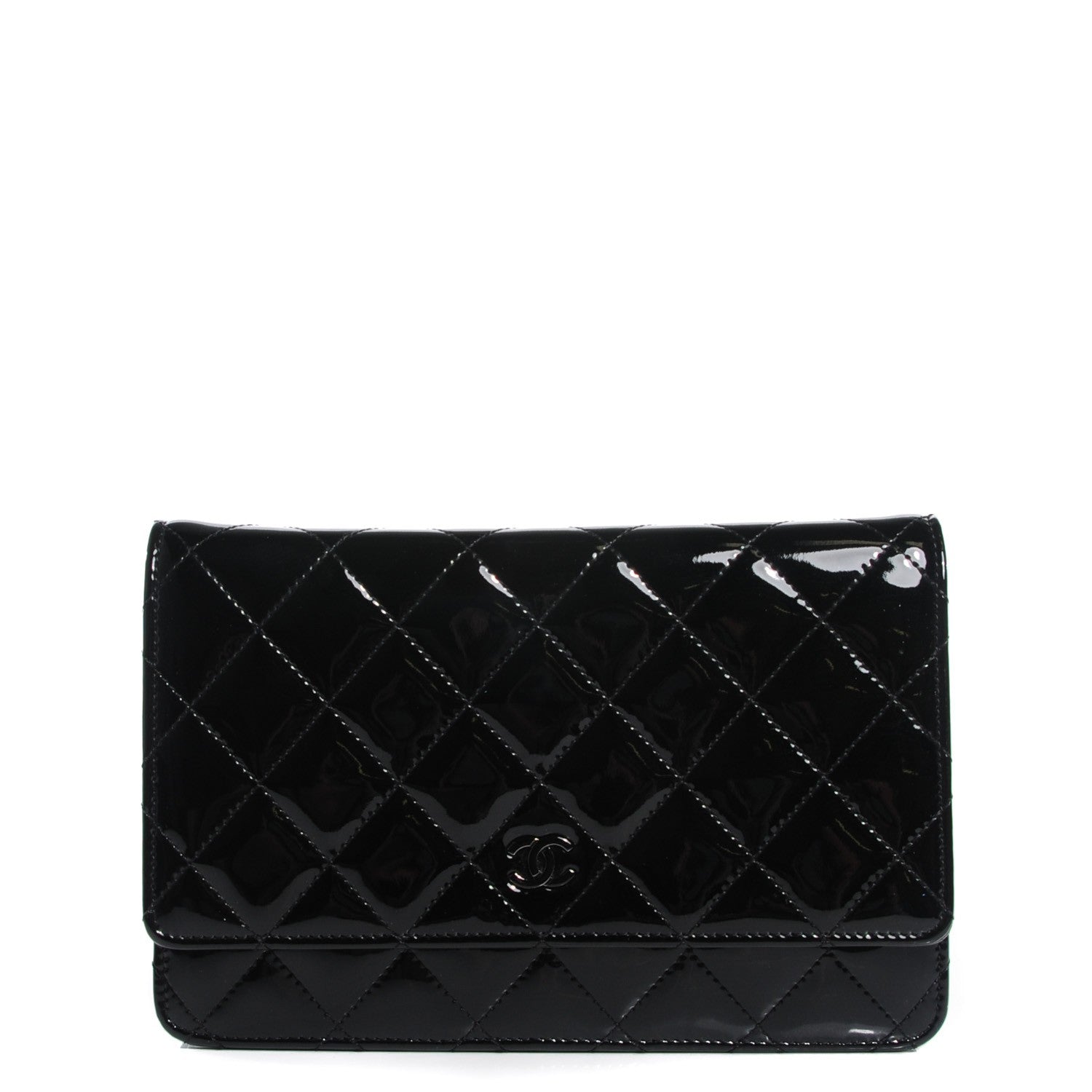 Chanel Patent Calfskin Quilted Wallet On Chain WOC So Black 1 of 9