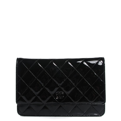 Chanel Patent Calfskin Quilted Wallet On Chain WOC So Black 1 of 9