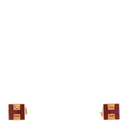 Hermes Gold Lacquered Cage d'H Earrings Rouge H 1 of 4