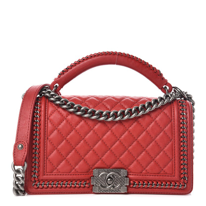 Chanel Calfskin Quilted Medium Top Handle Boy Flap Red 1 of 13