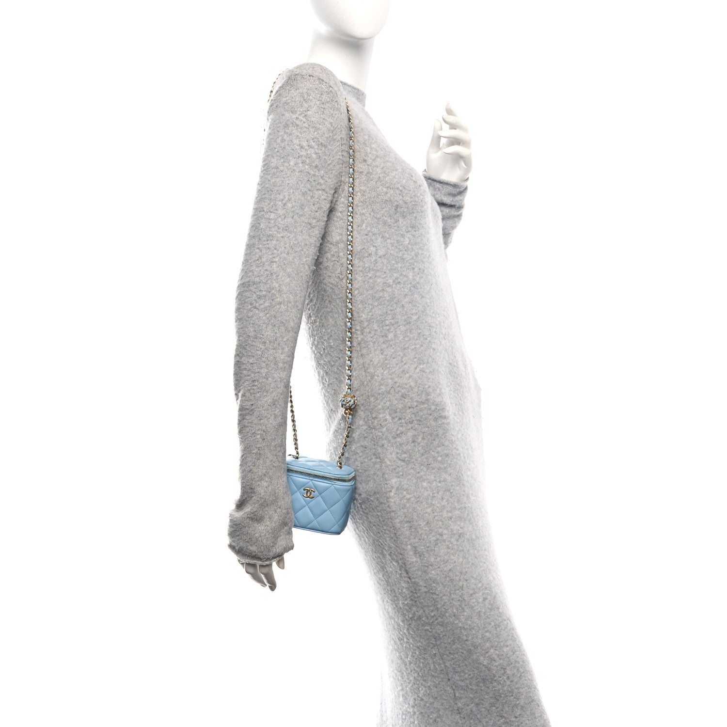 Chanel Lambskin Quilted Pearl Crush Mini Vanity Case With Chain Light Blue 2 of 11