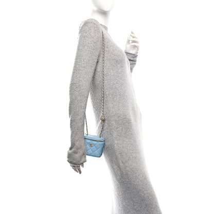 Chanel Lambskin Quilted Pearl Crush Mini Vanity Case With Chain Light Blue 2 of 11