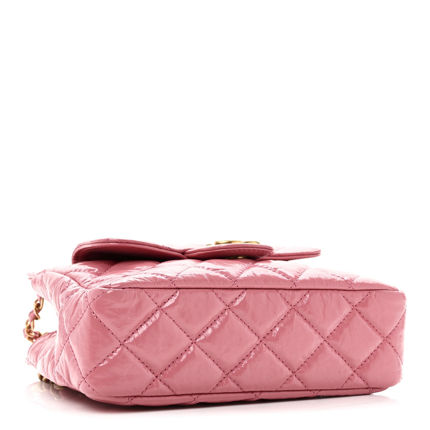 Shiny Crumpled Calfskin Quilted Small Wavy CC Hobo Pink