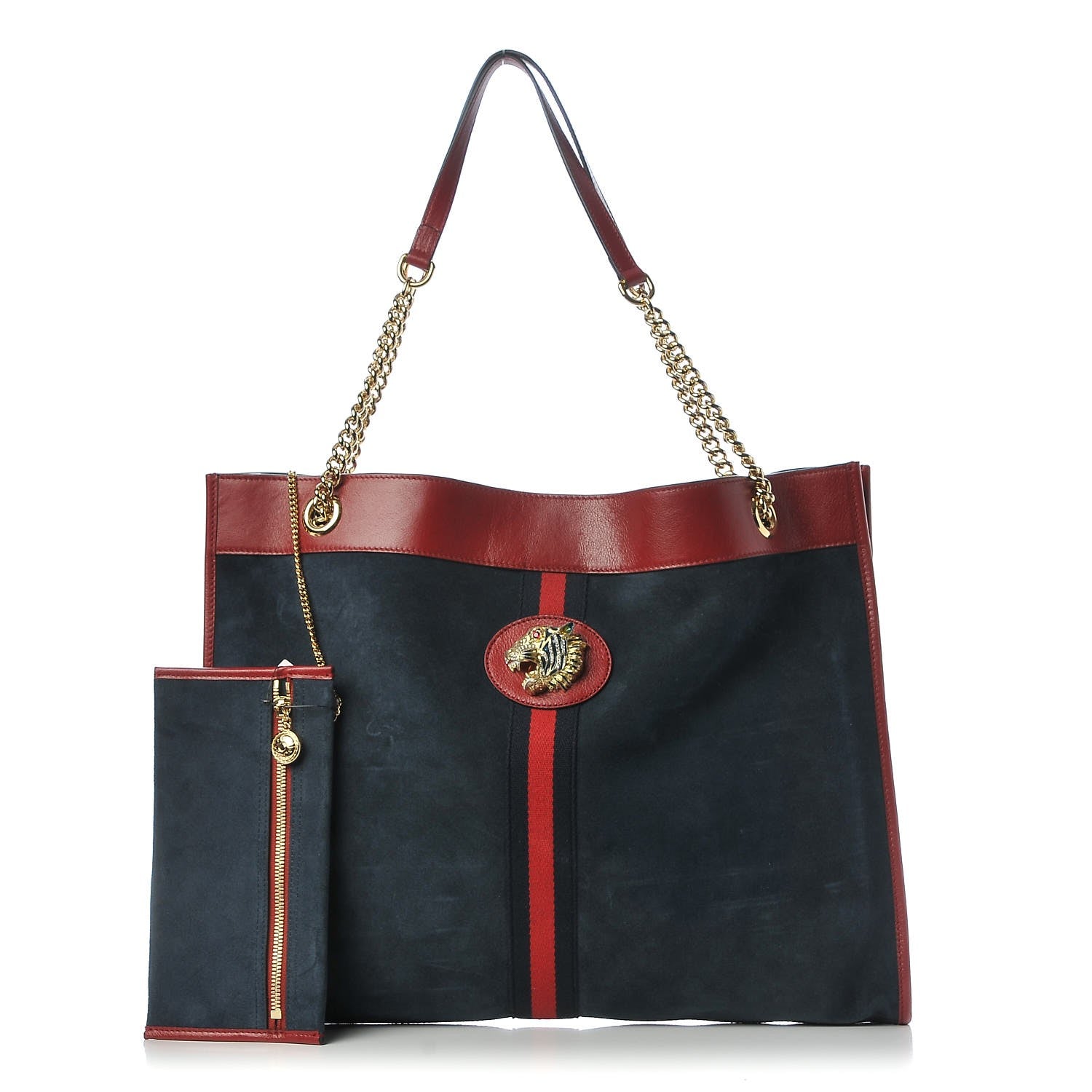 Gucci Suede Calfskin Large Rajah Chain Tote New Blue Romantic Cherry 1 of 9