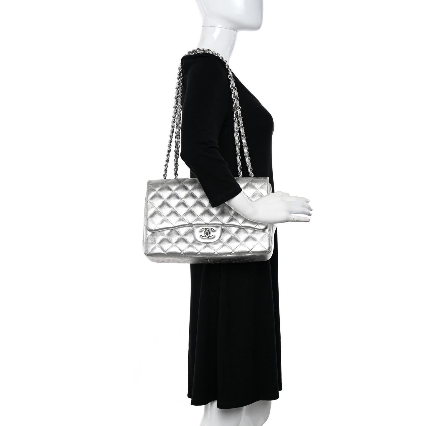Metallic Lambskin Quilted Jumbo Single Flap Silver