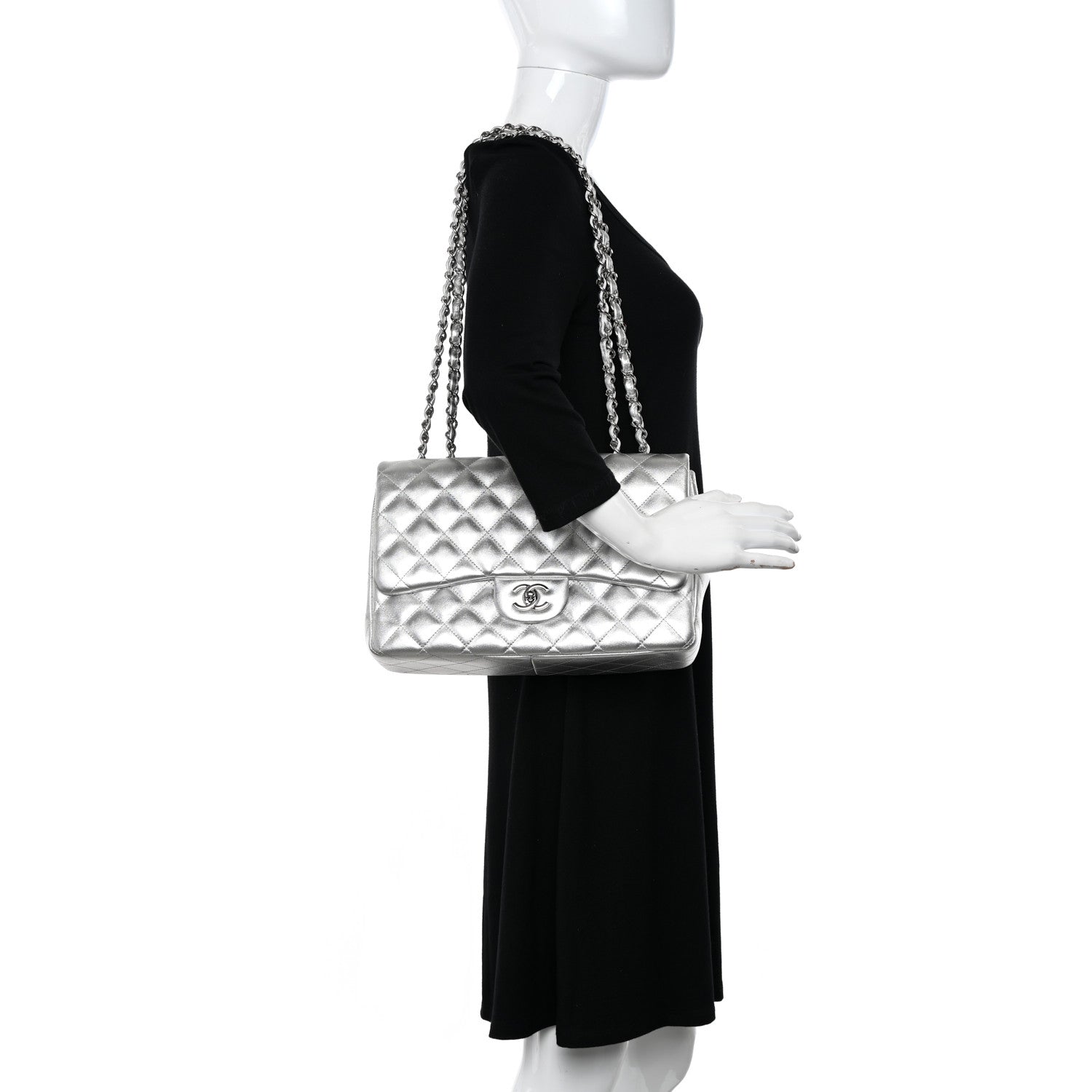 Chanel Metallic Lambskin Quilted Jumbo Single Flap Silver 2 of 10