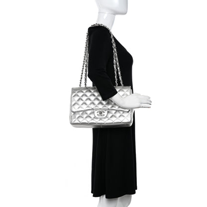 Chanel Metallic Lambskin Quilted Jumbo Single Flap Silver 2 of 10