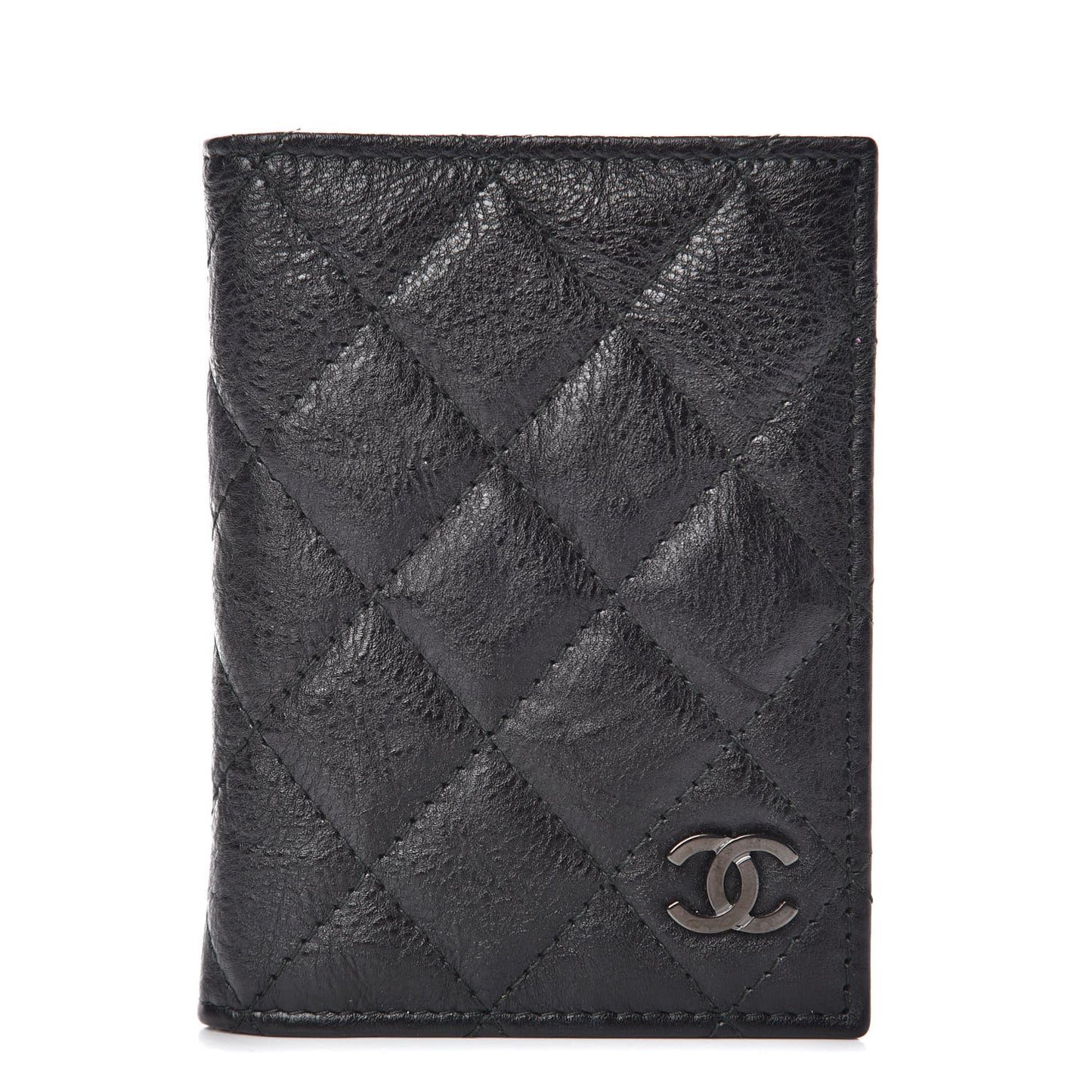 Crumpled Calfskin Quilted Card Holder Wallet So Black