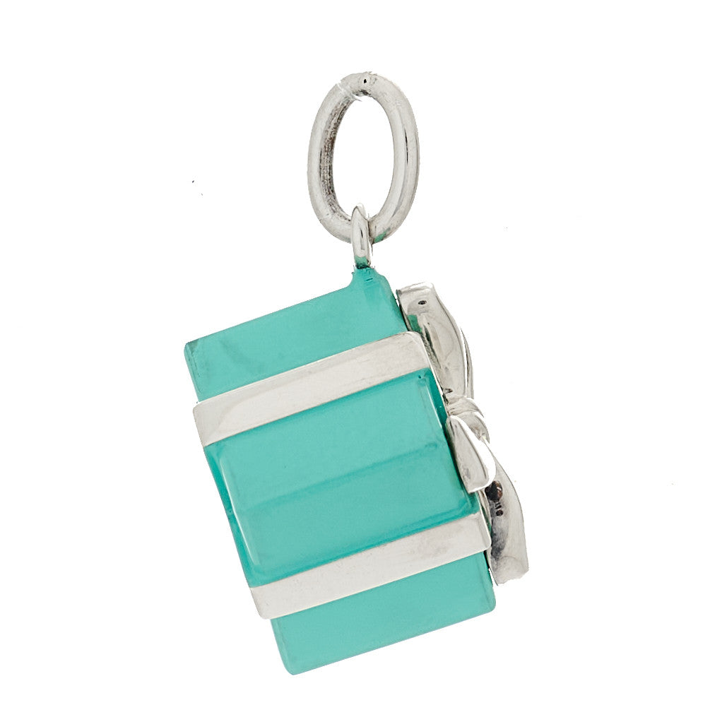 Sterling Silver Enamel Gift Box Charm Blue