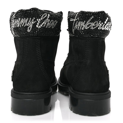 Jimmy Choo X TIMBERLAND Nubuck Swarovski Crystal Womens Ankle Boots 9 Black 5 of 8