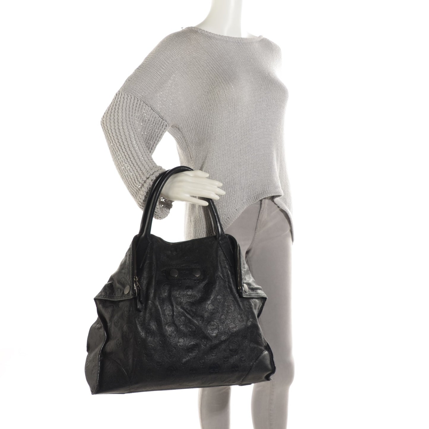 Calfskin Skull Embossed De Manta Tote Black