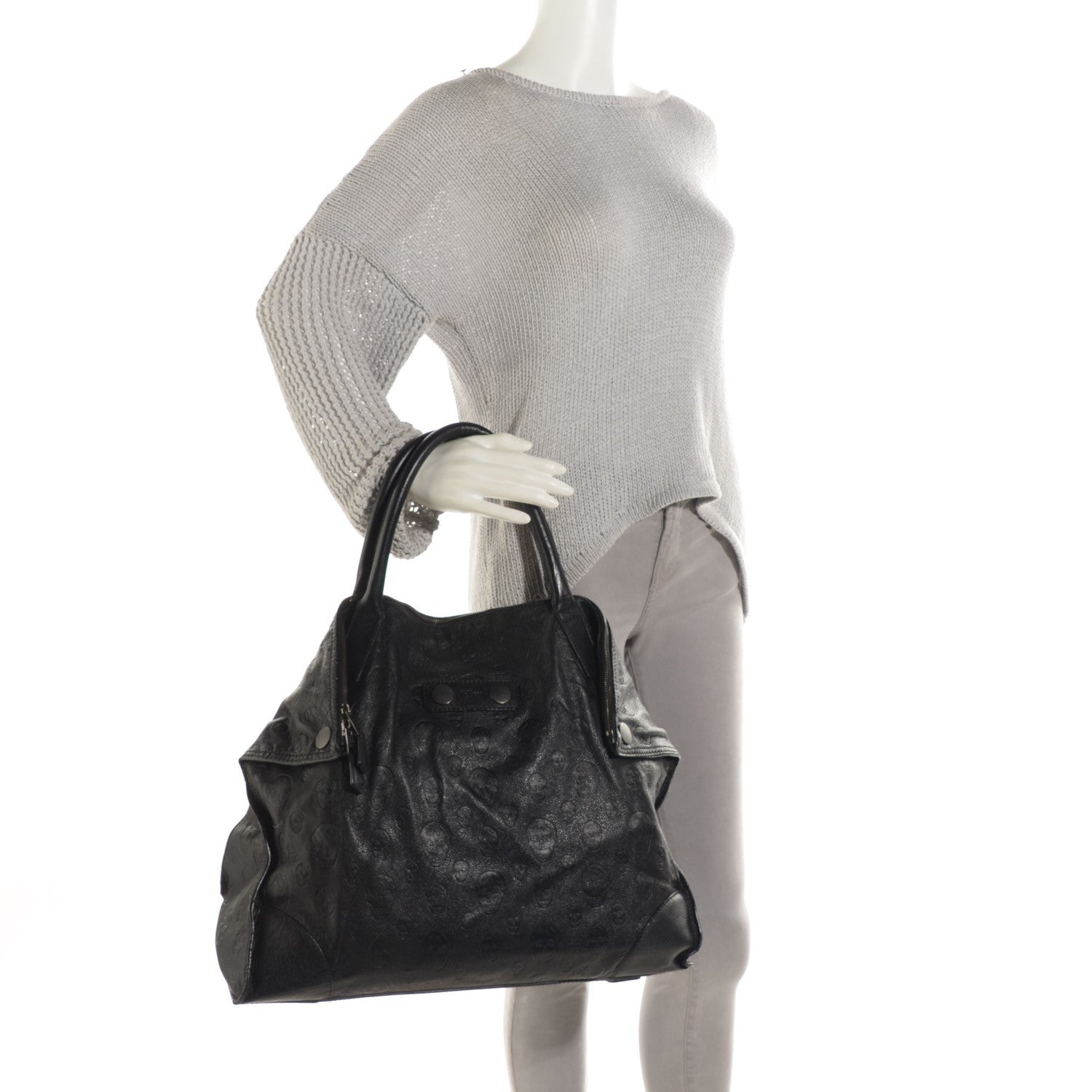 Alexander McQueen Calfskin Skull Embossed De Manta Tote Black 2 of 7