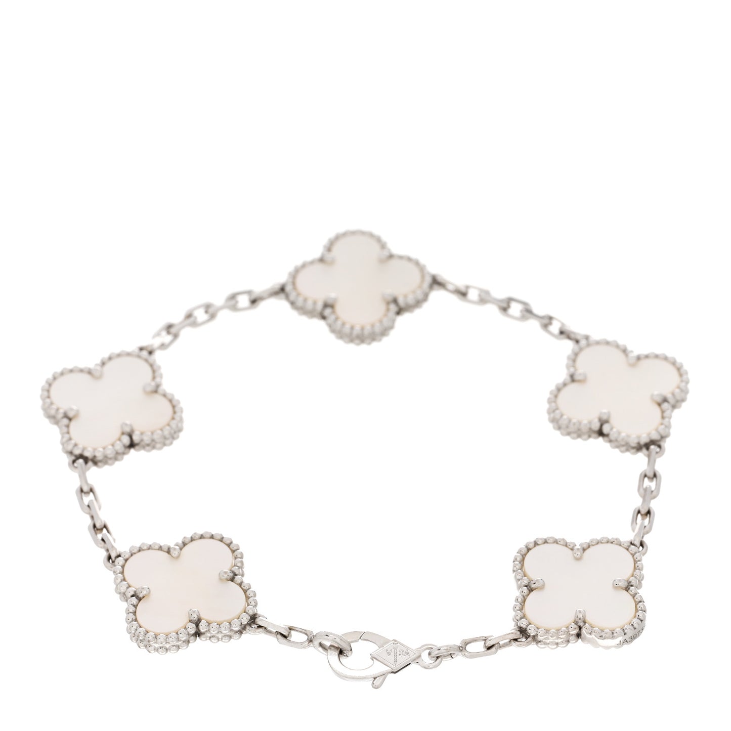 18K White Gold Mother of Pearl 5 Motifs Vintage Alhambra Bracelet