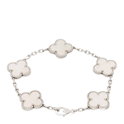 Van Cleef & Arpels 18K White Gold Mother of Pearl 5 Motifs Vintage Alhambra Bracelet 2 of 4