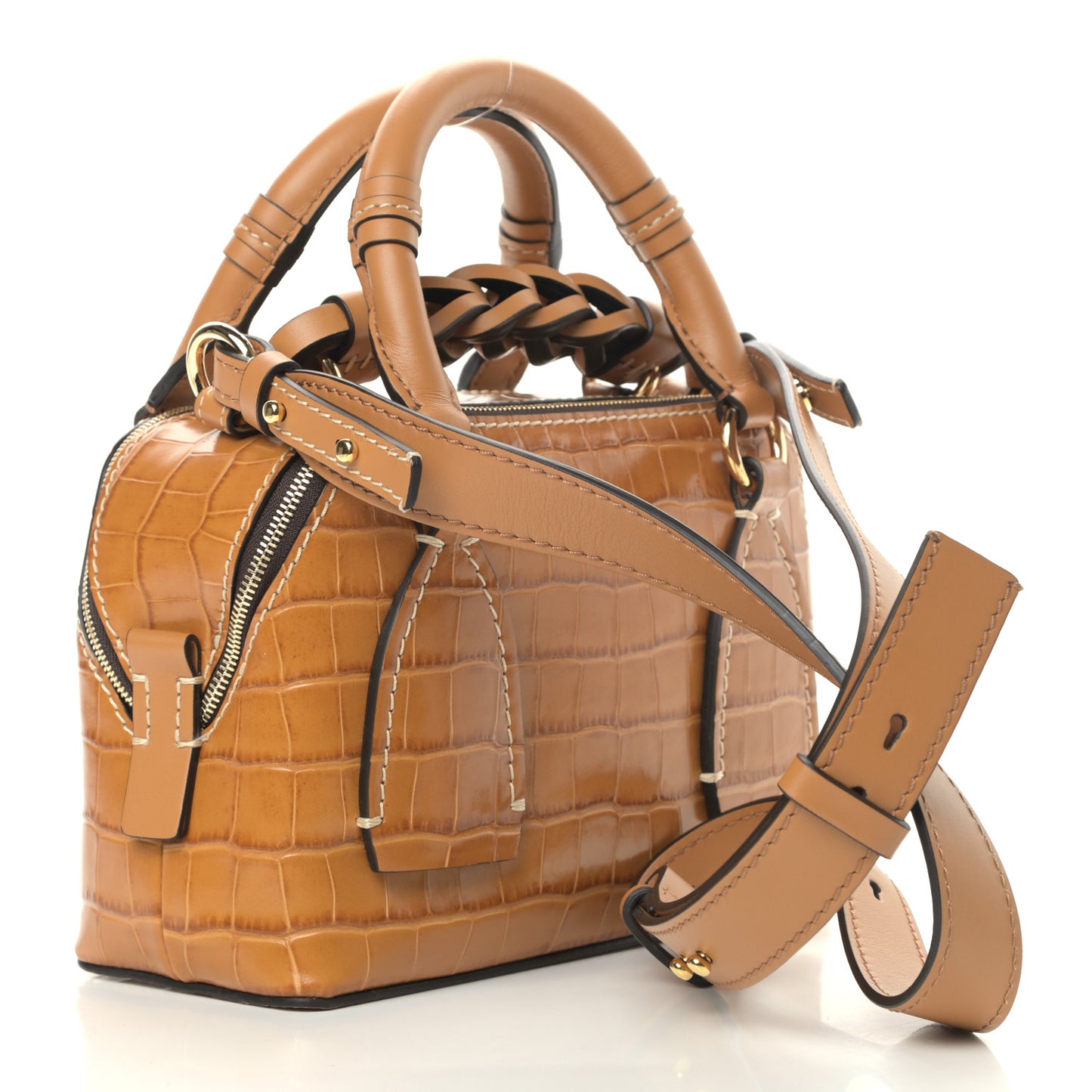 Calfskin Crocodile Embossed Small Daria Autumnal Brown