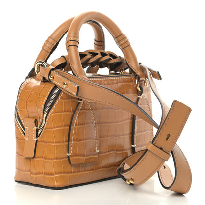 Chloe Calfskin Crocodile Embossed Small Daria Autumnal Brown 3 of 10